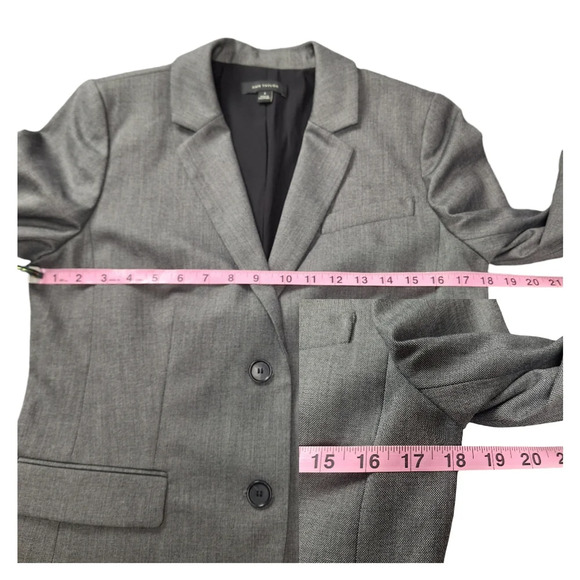Ann Taylor Sz 8 Sharkskin Iced Slate Gray Two-Button Lined Blazer Jacket Pockets - Picture 15 of 16